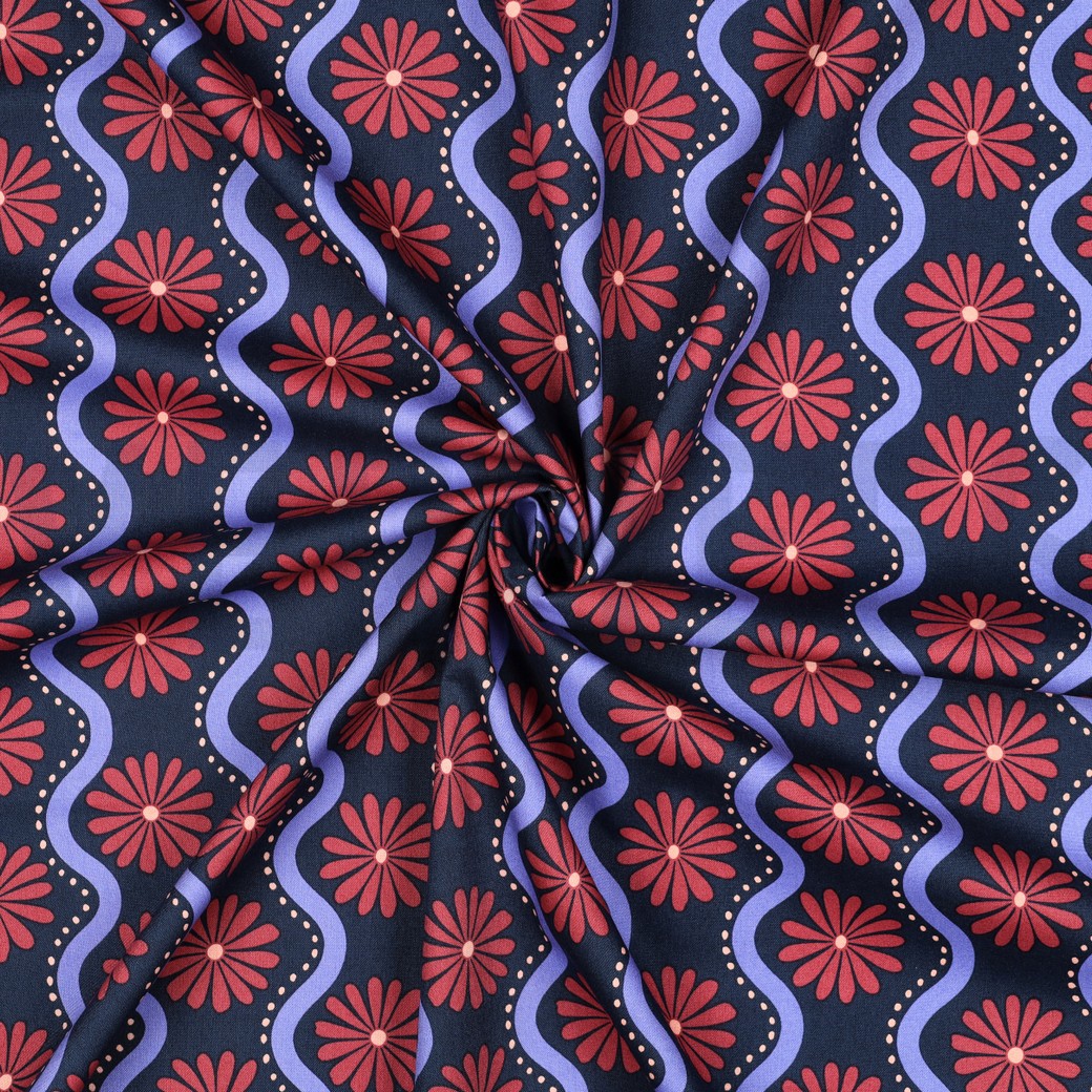 BAUMWOLLE VISKOSE BLUMEN MARINEBLAU #7