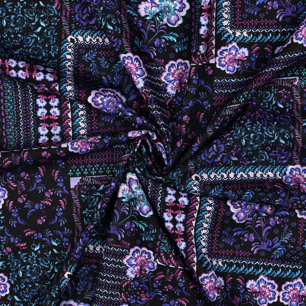 COTTON VISCOSE DIGITAL PATCHWORK BLACK #7