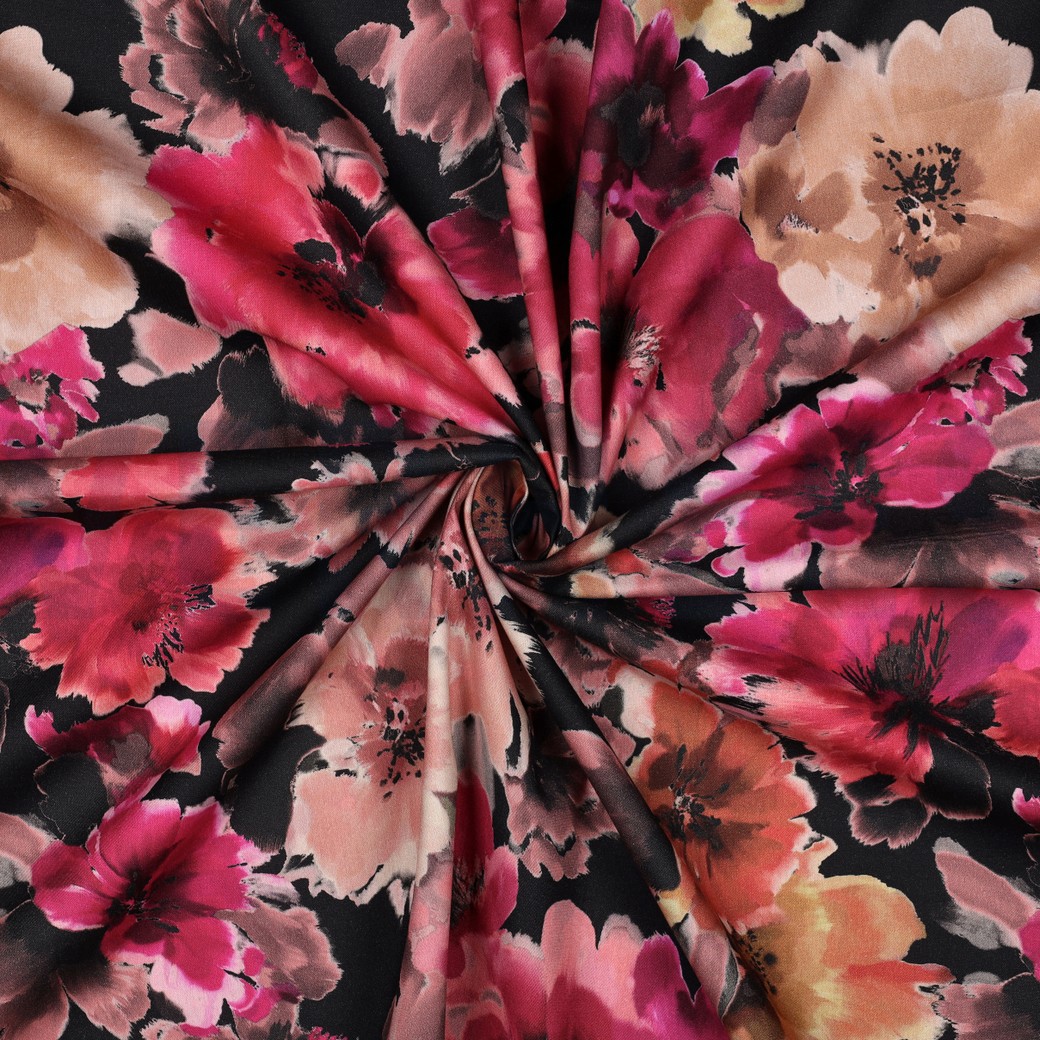 BAUMWOLLE VISKOSE DIGITAL BLUMEN SCHWARZ #7