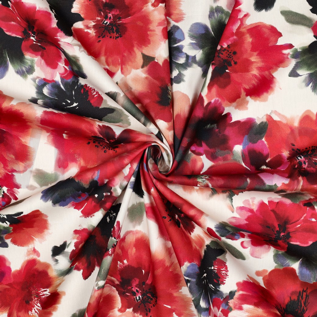 COTON VISCOSE DIGITAL FLEURS BLANC CASSÉ #7