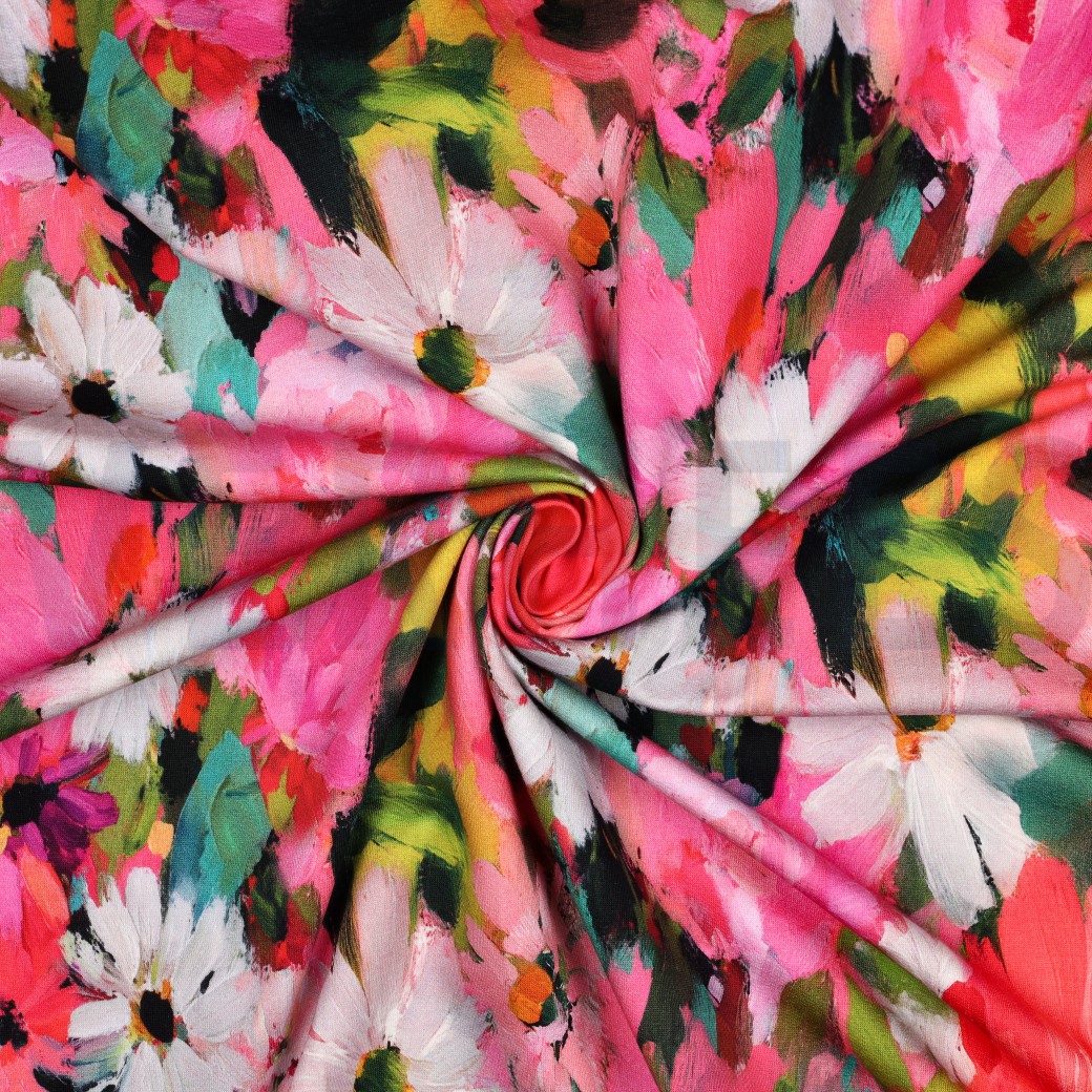 FRENCH TERRY DIGITAAL BLOEMEN ROZE #7