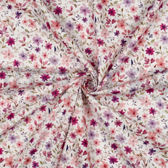 FIJNGEWEVEN KATOENEN POPLIN DIGITAAL BLOEMEN WIT #7