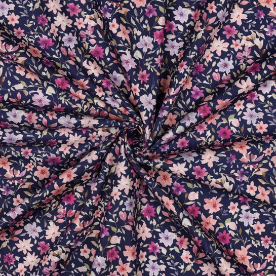 FIJNGEWEVEN KATOENEN POPLIN DIGITAAL BLOEMEN BLAUW #7
