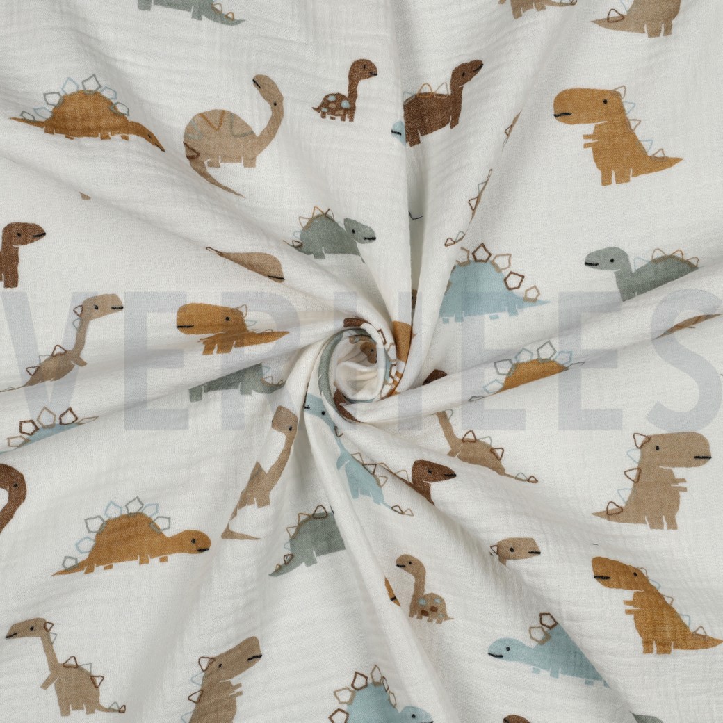 DOUBLE GAUZE DINOSAURUSSEN WIT #7