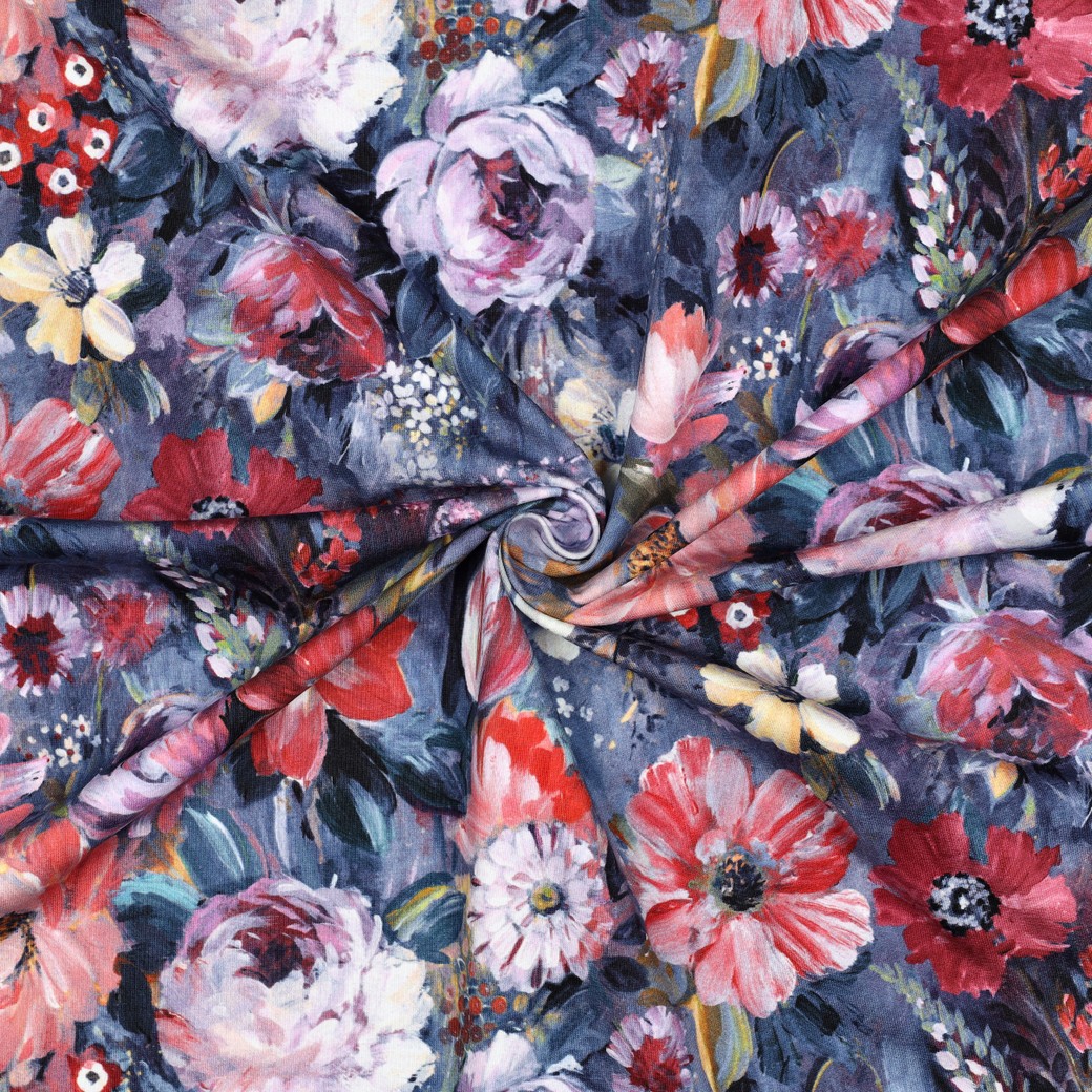 FRENCH TERRY DIGITAL BLUMEN BLAU #7