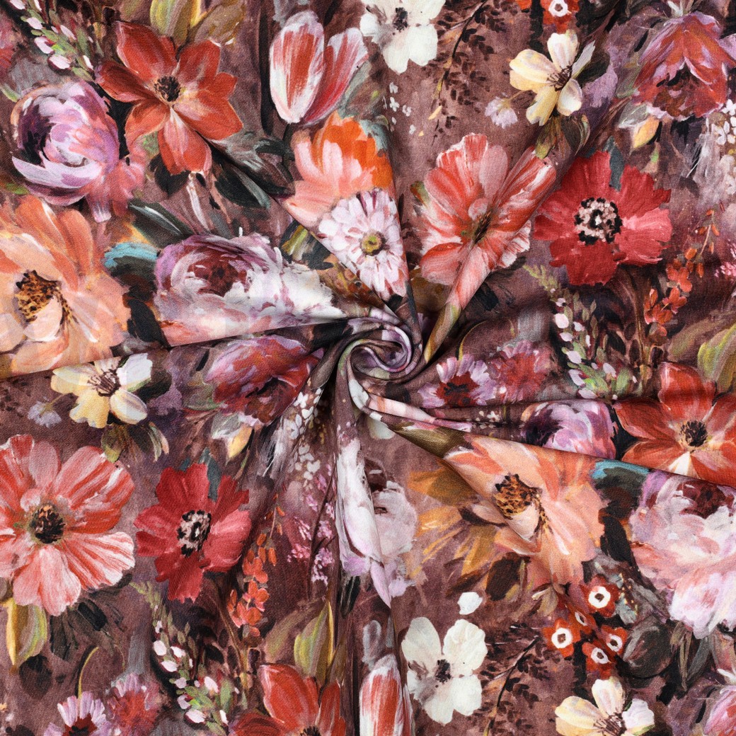 FRENCH TERRY DIGITAL FLOWERS BROWN #7