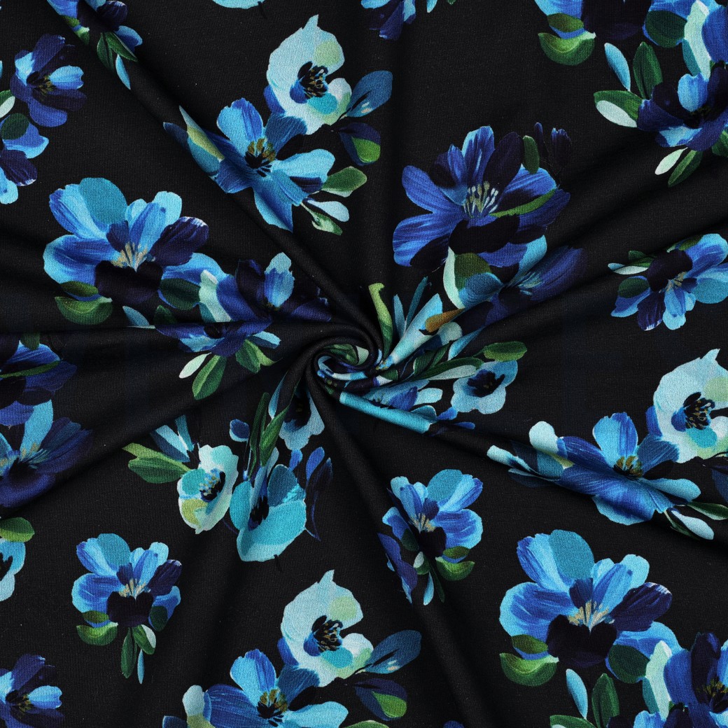 FRENCH TERRY DIGITAL BLUMEN SCHWARZ #7
