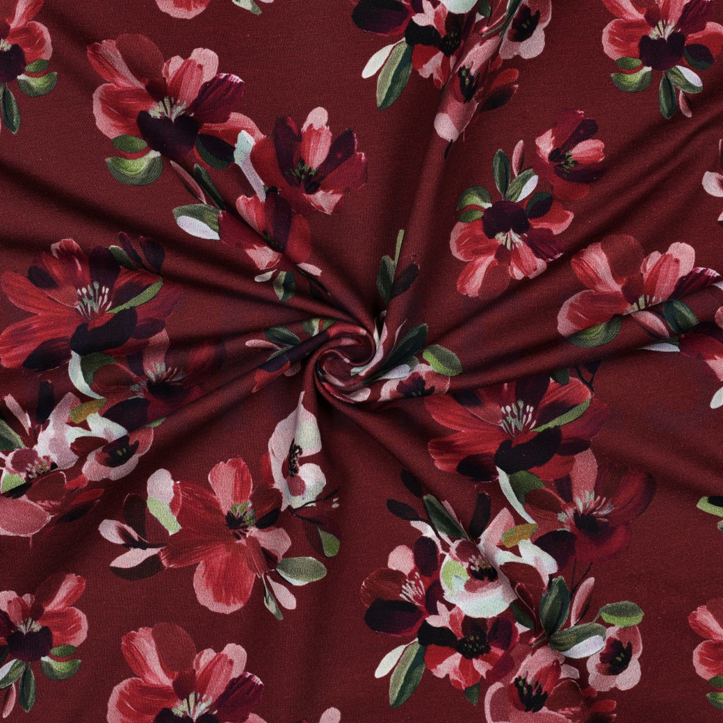 FRENCH TERRY DIGITAL FLOWERS RED #7