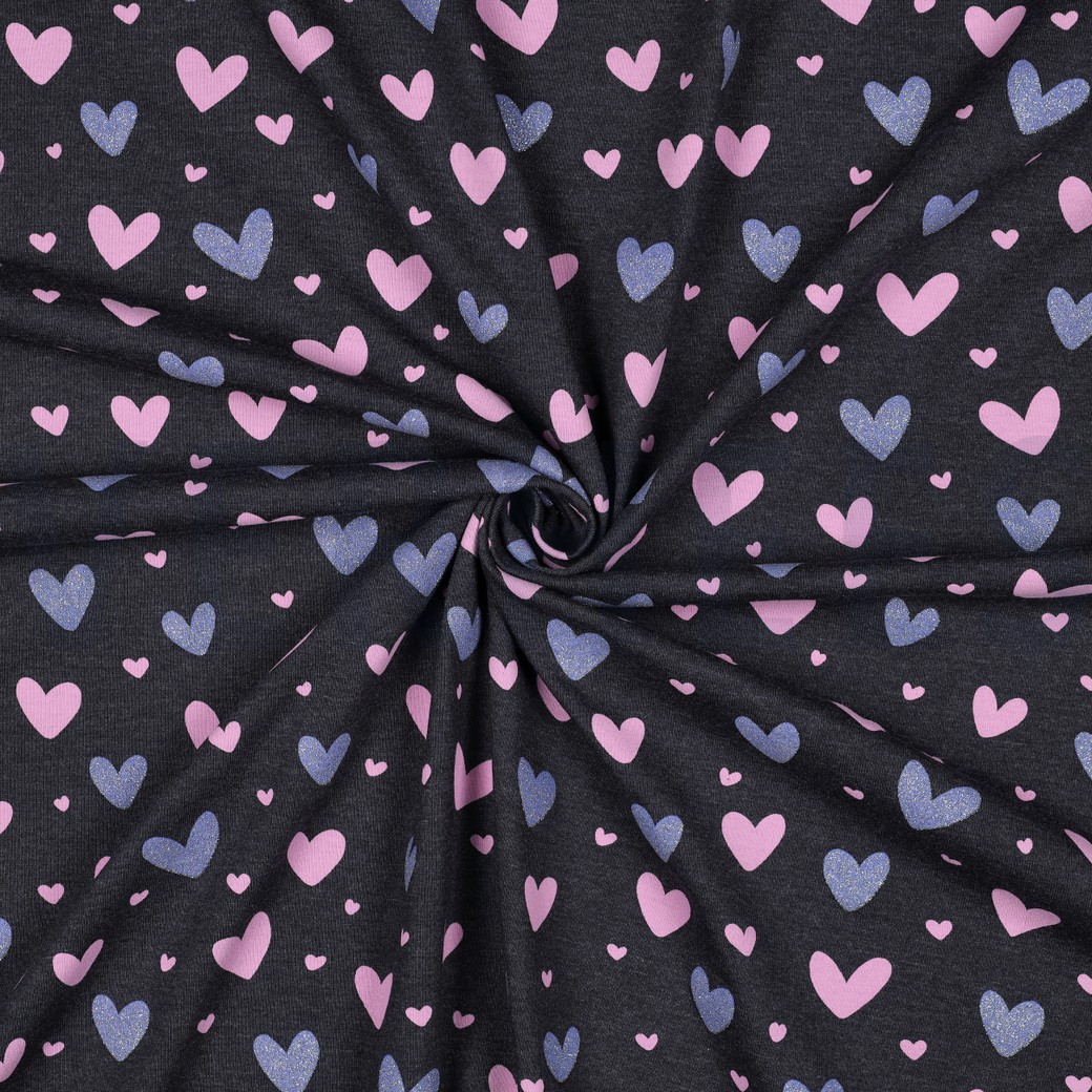 JERSEY MÉLANGE PAILLETÉE COEURS BLEU MARINE CHINÉ #7
