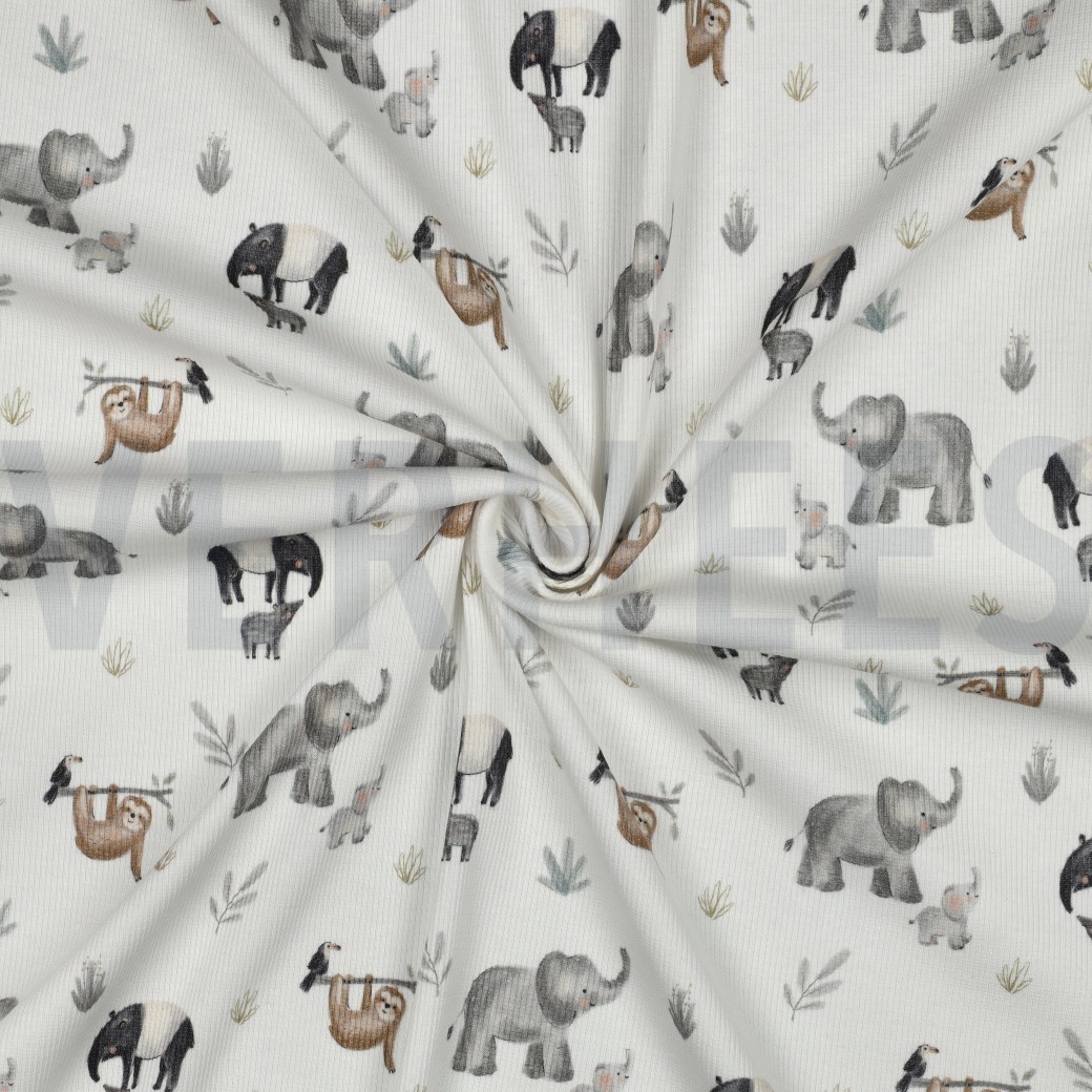 RIB JERSEY DIGITAAL SAFARI DIEREN WIT #7