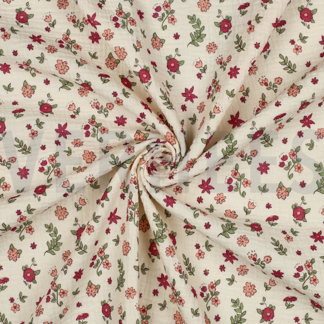 DOUBLE GAZE DE COTON GOTS FLEURS NATUREL #7