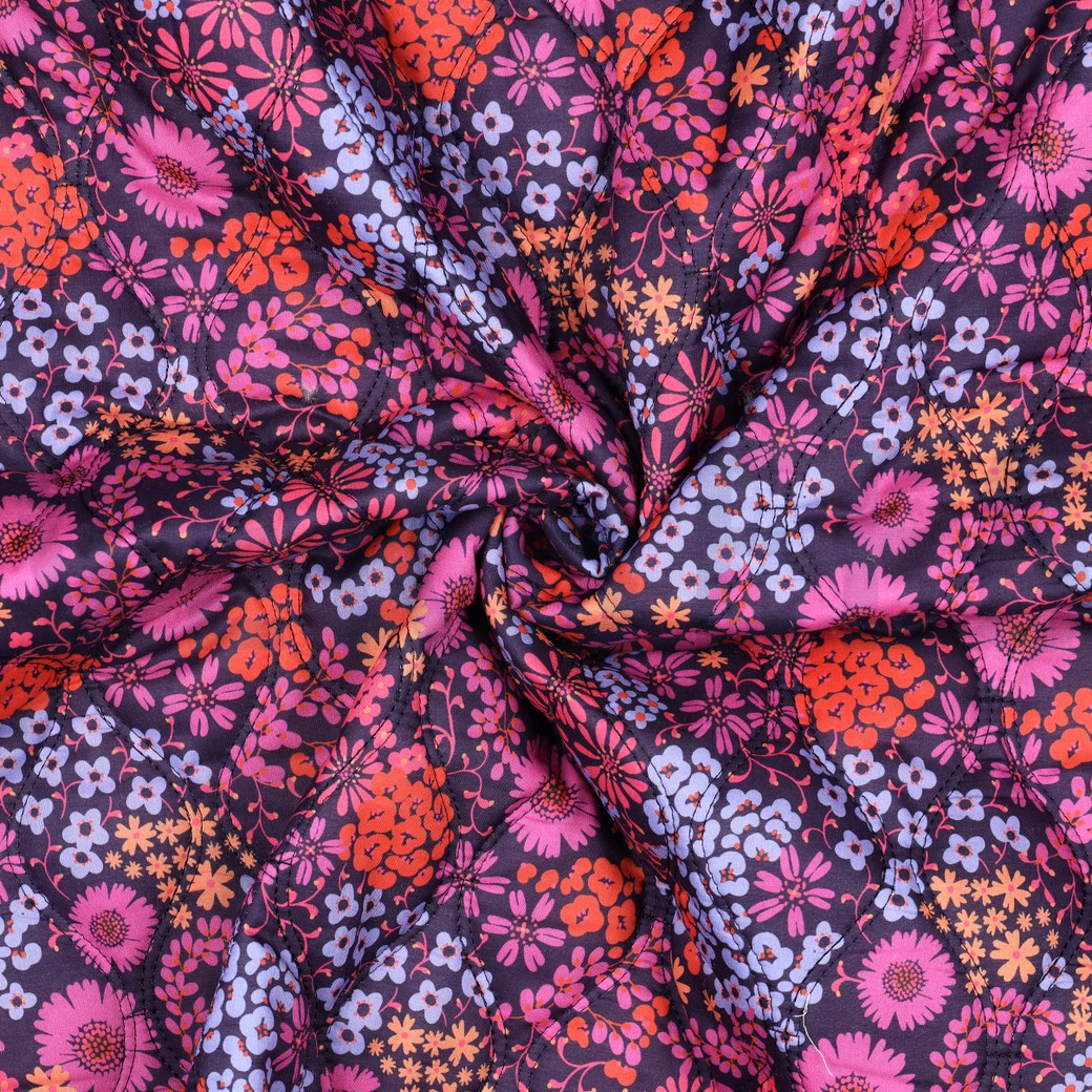 KATOENEN VOILE GEWATTEERD DIGITAAL BLOEMEN PAARS #7