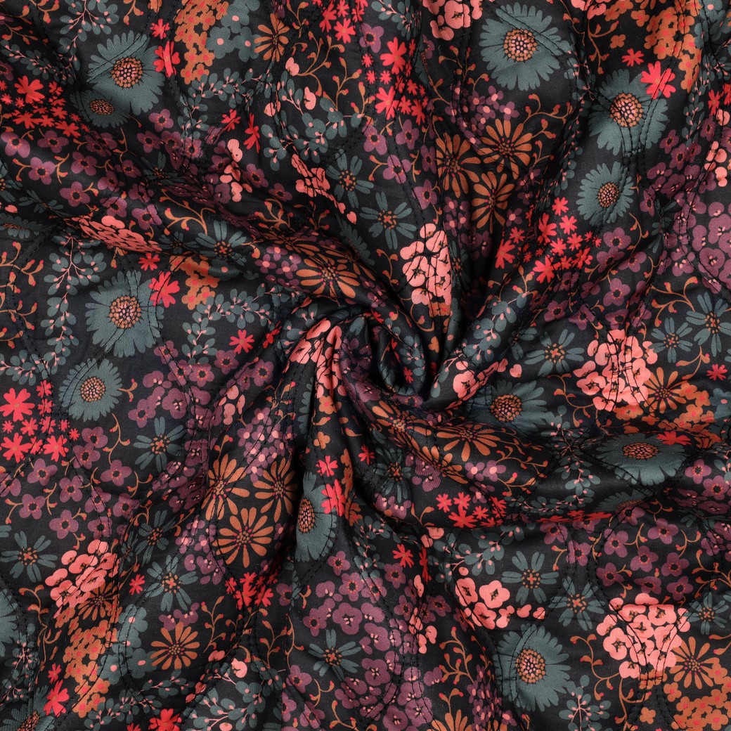 COTON VOILE MATELASSÉ DIGITAL FLEURS NOIR #7