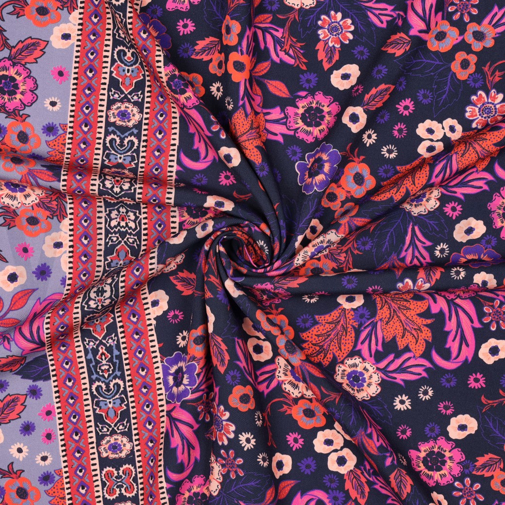 VISCOSE RADIANCE DIGITAL FLOWERS NAVY #7
