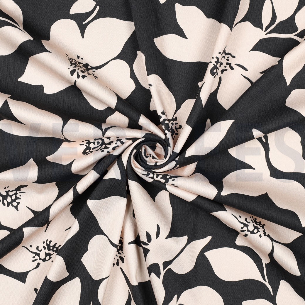 VISCOSE ROSELLA STRETCH FLOWERS BLACK #7