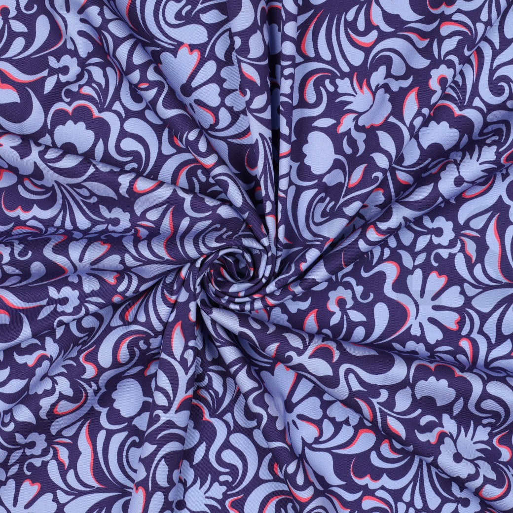 VISCOSE ROSELLA STRETCH BLADEREN BLAUW #7