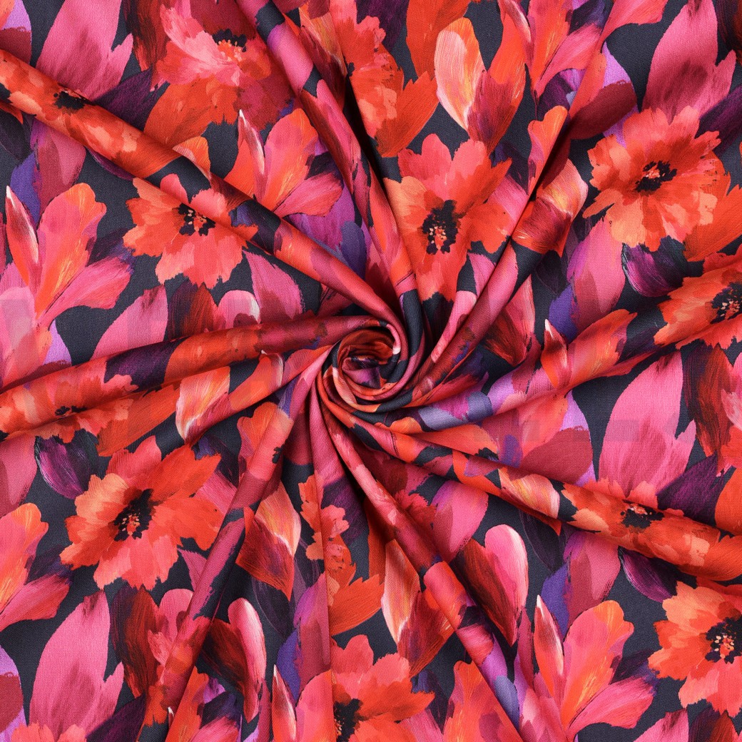 VISCOSE ROSELLA STRETCH DIGITAL LEAVES NAVY #7