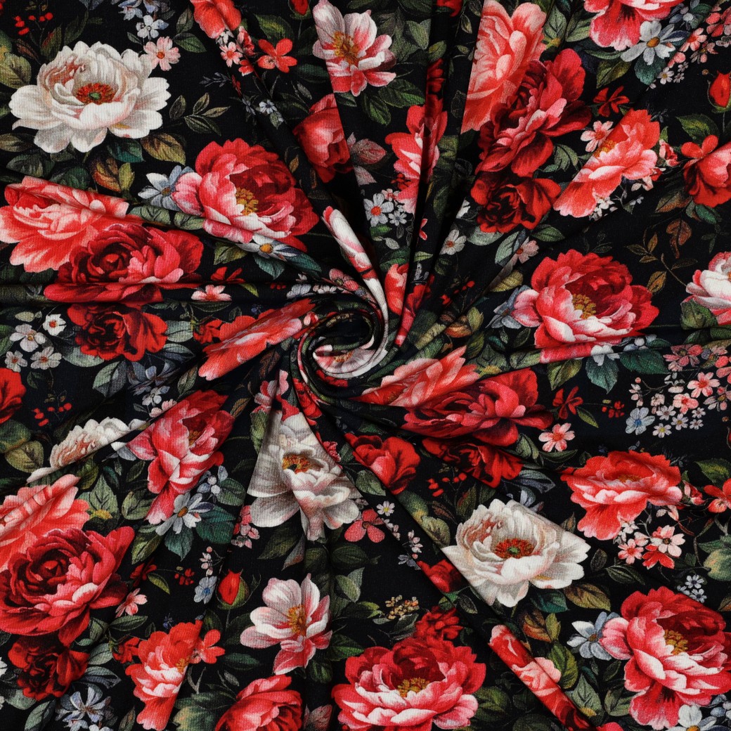 VISCOSE JERSEY DIGITAL FLEURS NOIR #7