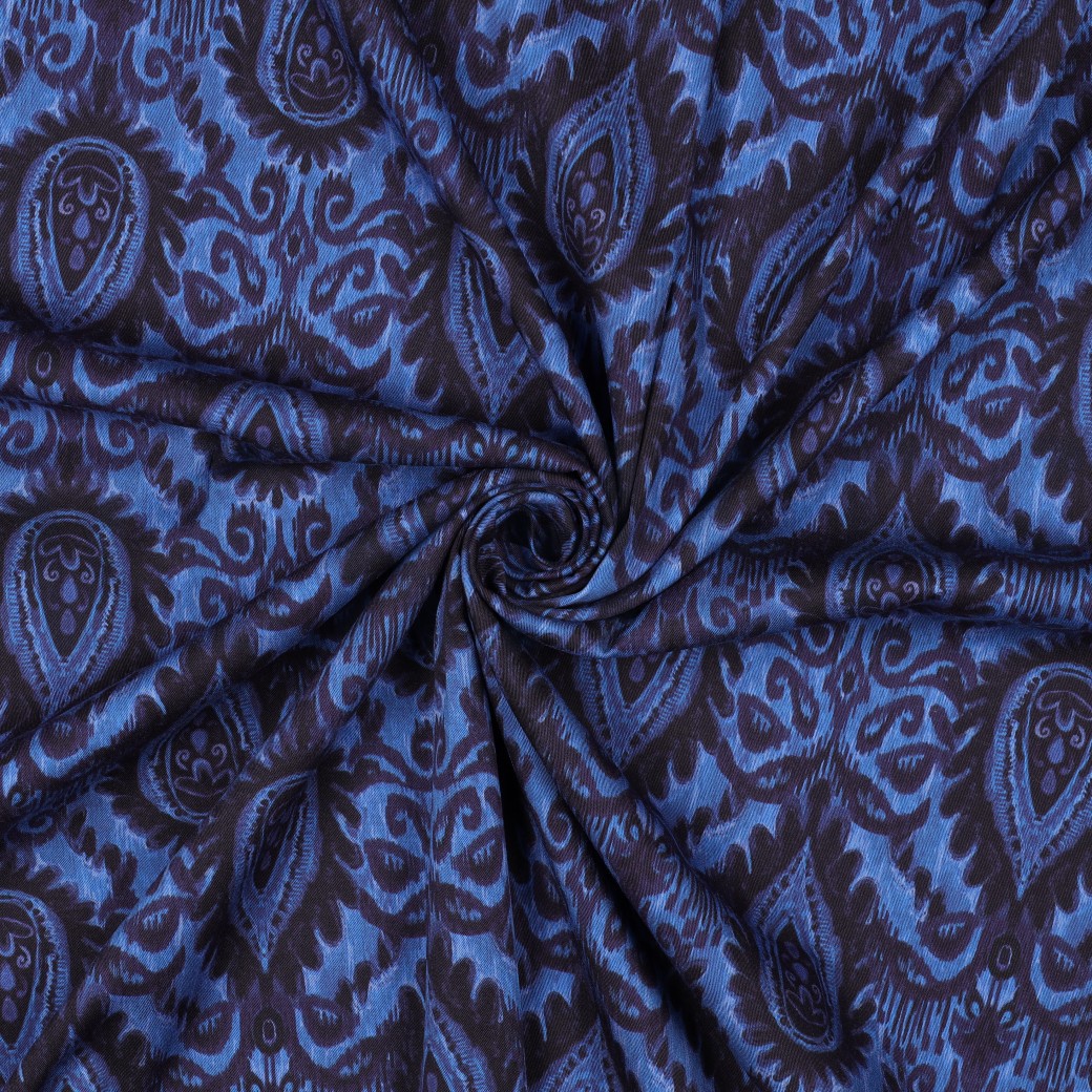 VISKOSE ROSELLA STRETCH DIGITAL ORNAMENT BLAU #7