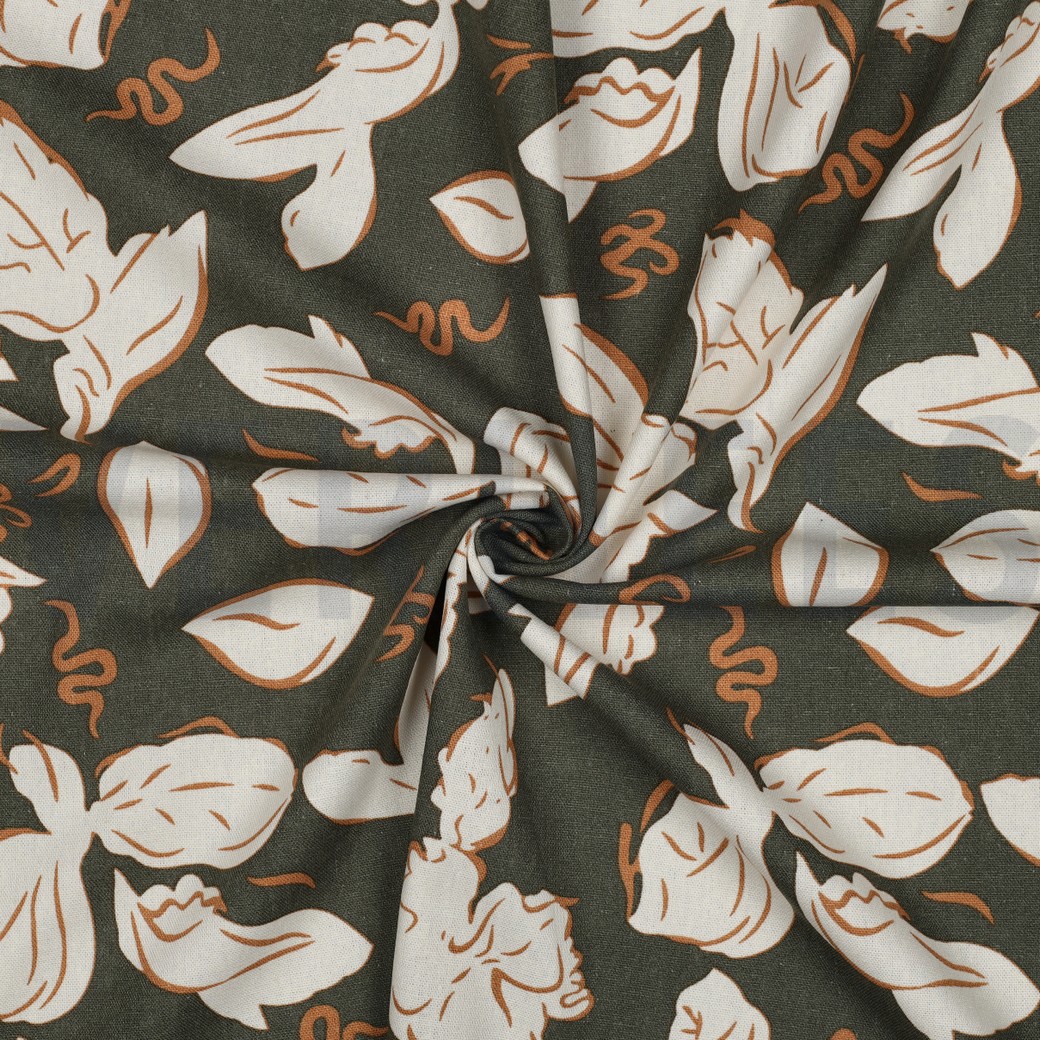 LINNEN VISCOSE BLOEMEN GROEN #7