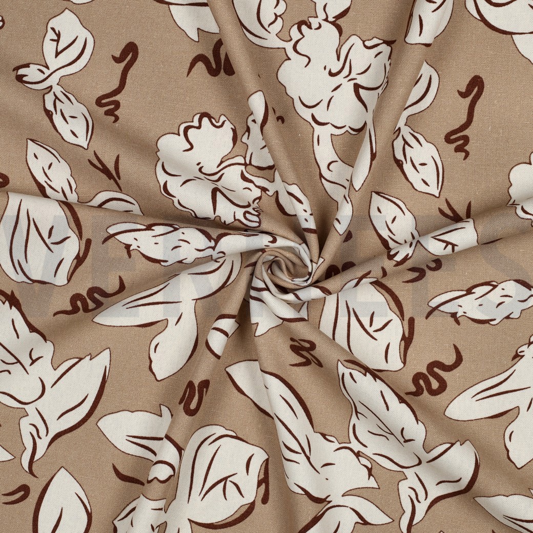 LINNEN VISCOSE BLOEMEN BEIGE #7