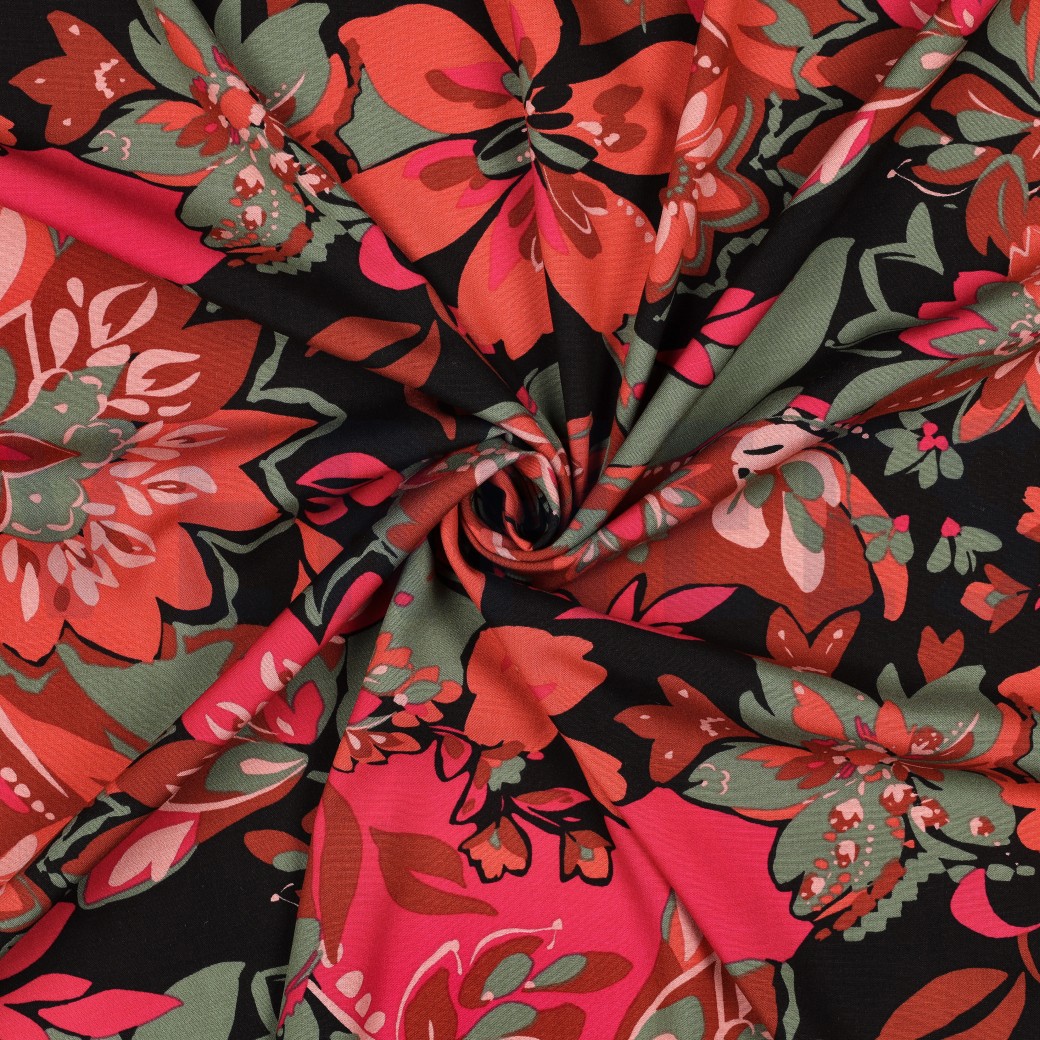 VISCOSE STRETCH FLEURS NOIR #7