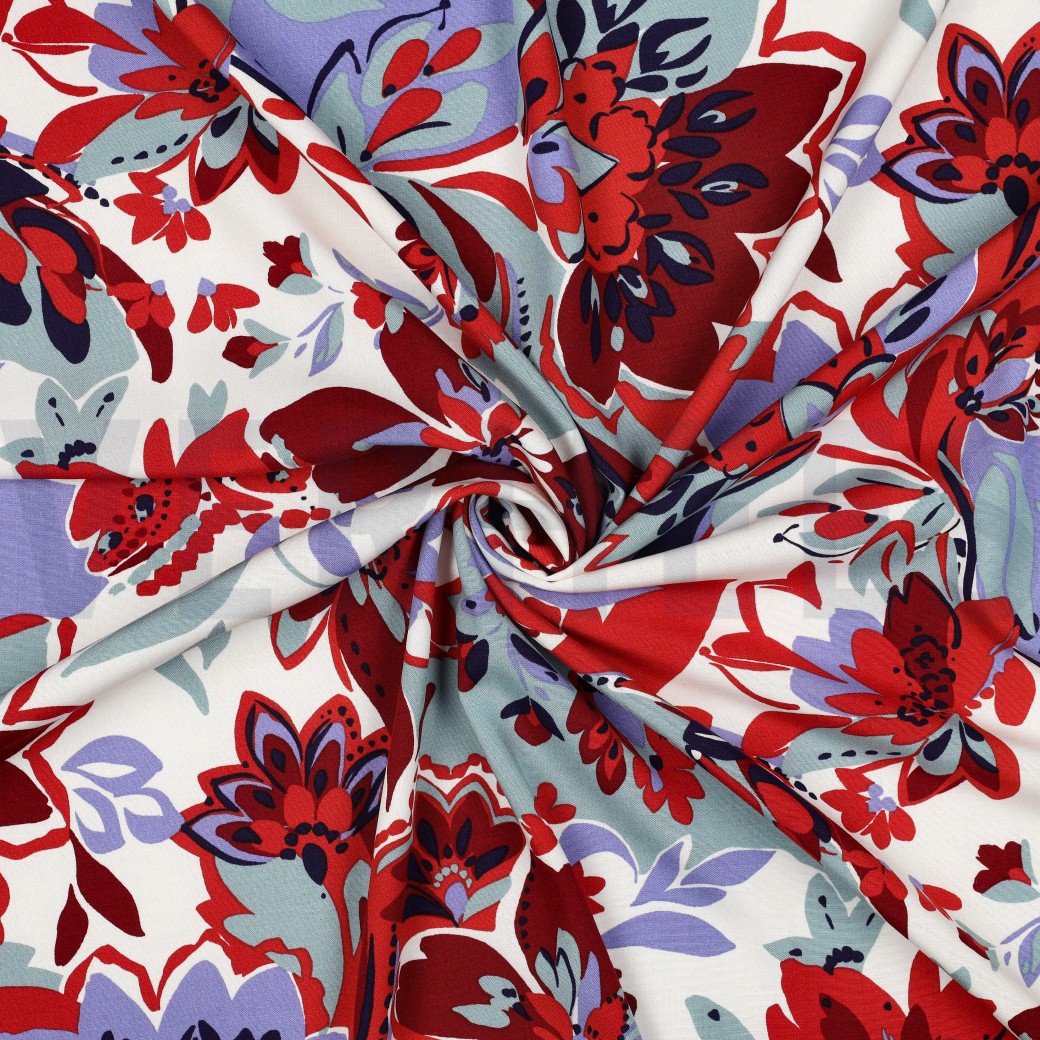 VISKOSE STRETCH BLUMEN GEBROCHEN WEISS #7