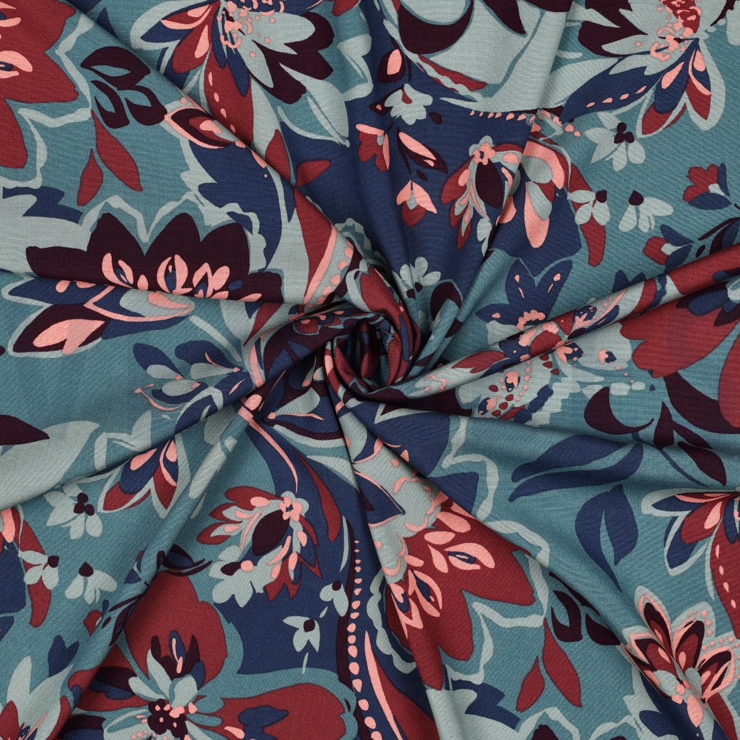 VISKOSE STRETCH BLUMEN BLAU #7