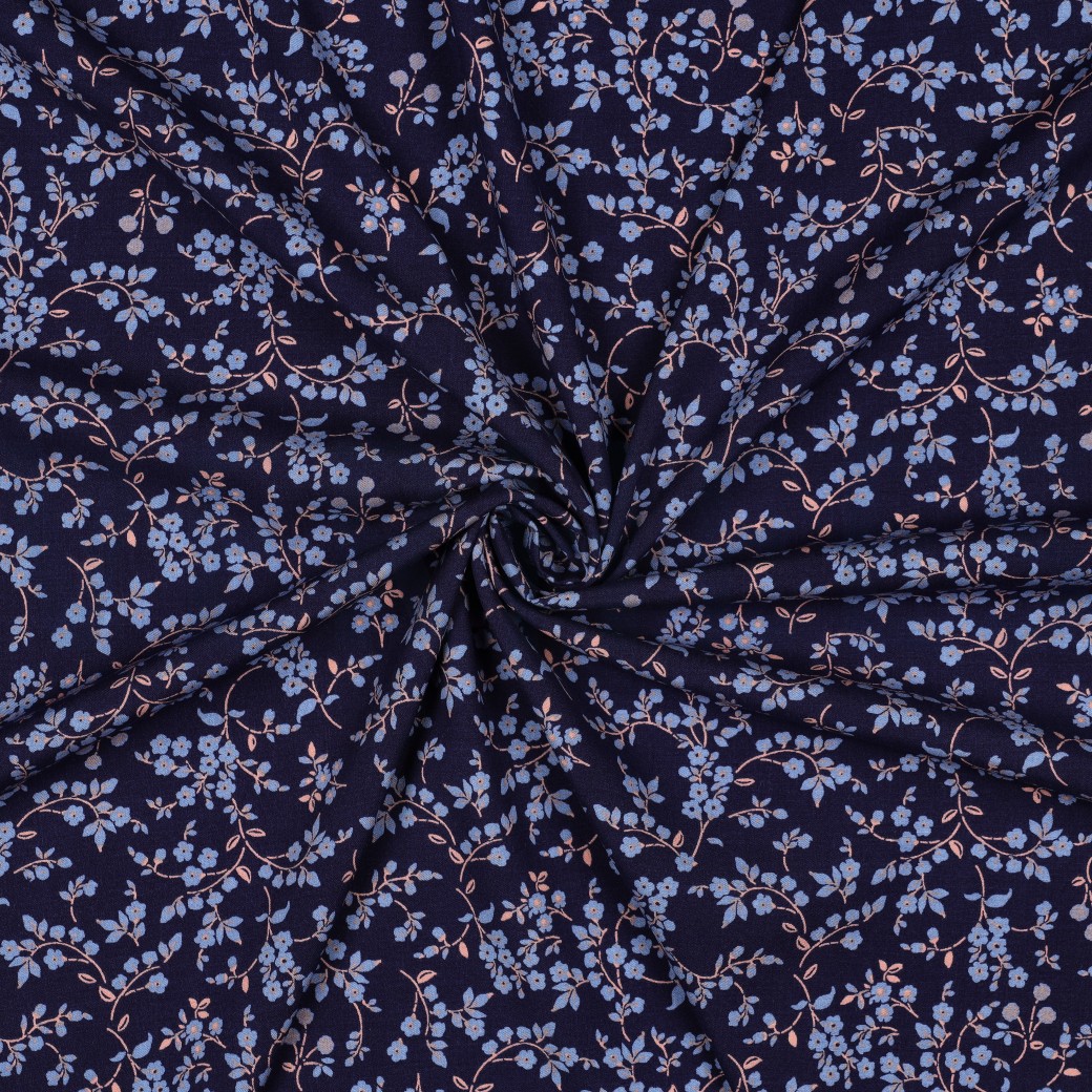VISCOSE STRETCH BLUMEN MARINEBLAU #7