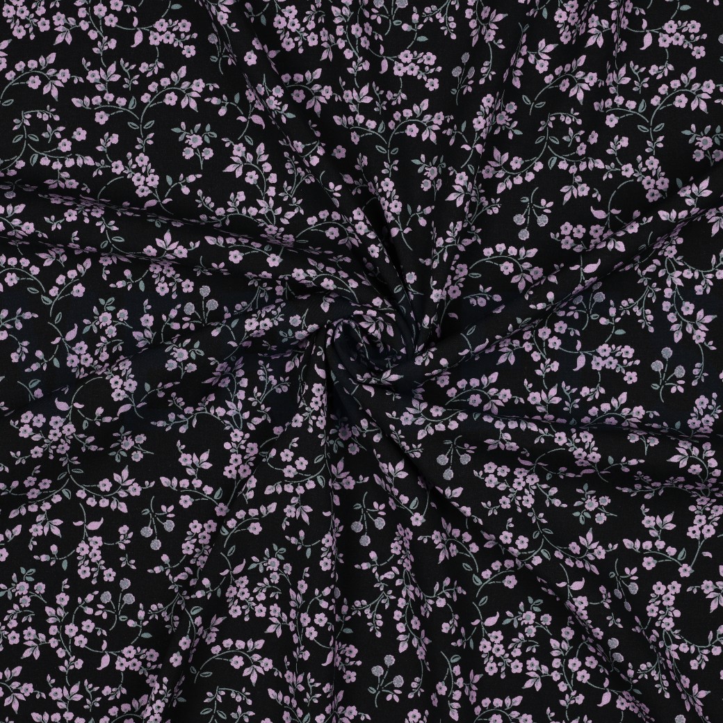 VISCOSE STRETCH FLOWERS BLACK #7