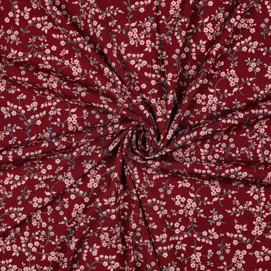 VISCOSE STRETCH FLOWERS BURGUNDY #7