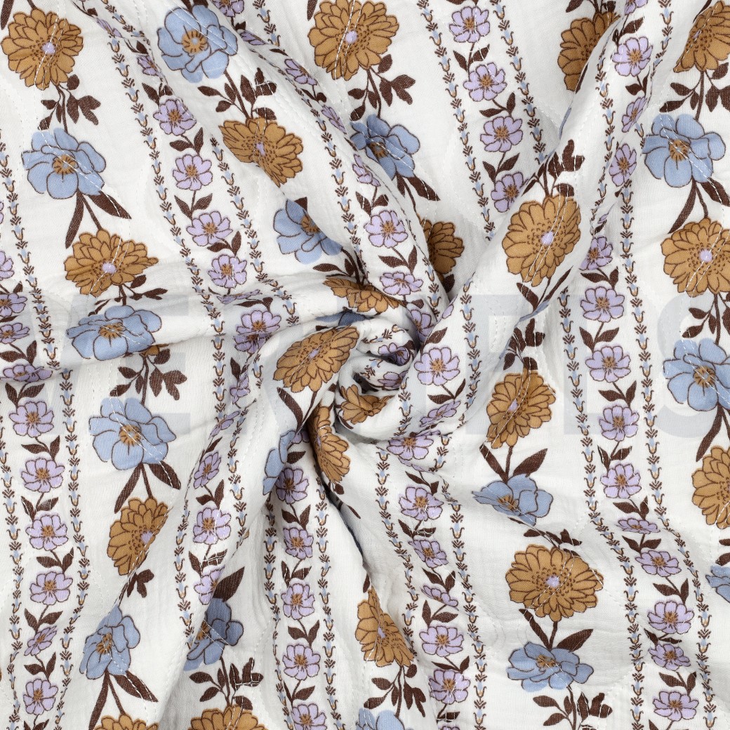 MUSSELIN GESTEPPT BLUMEN WEISS #7