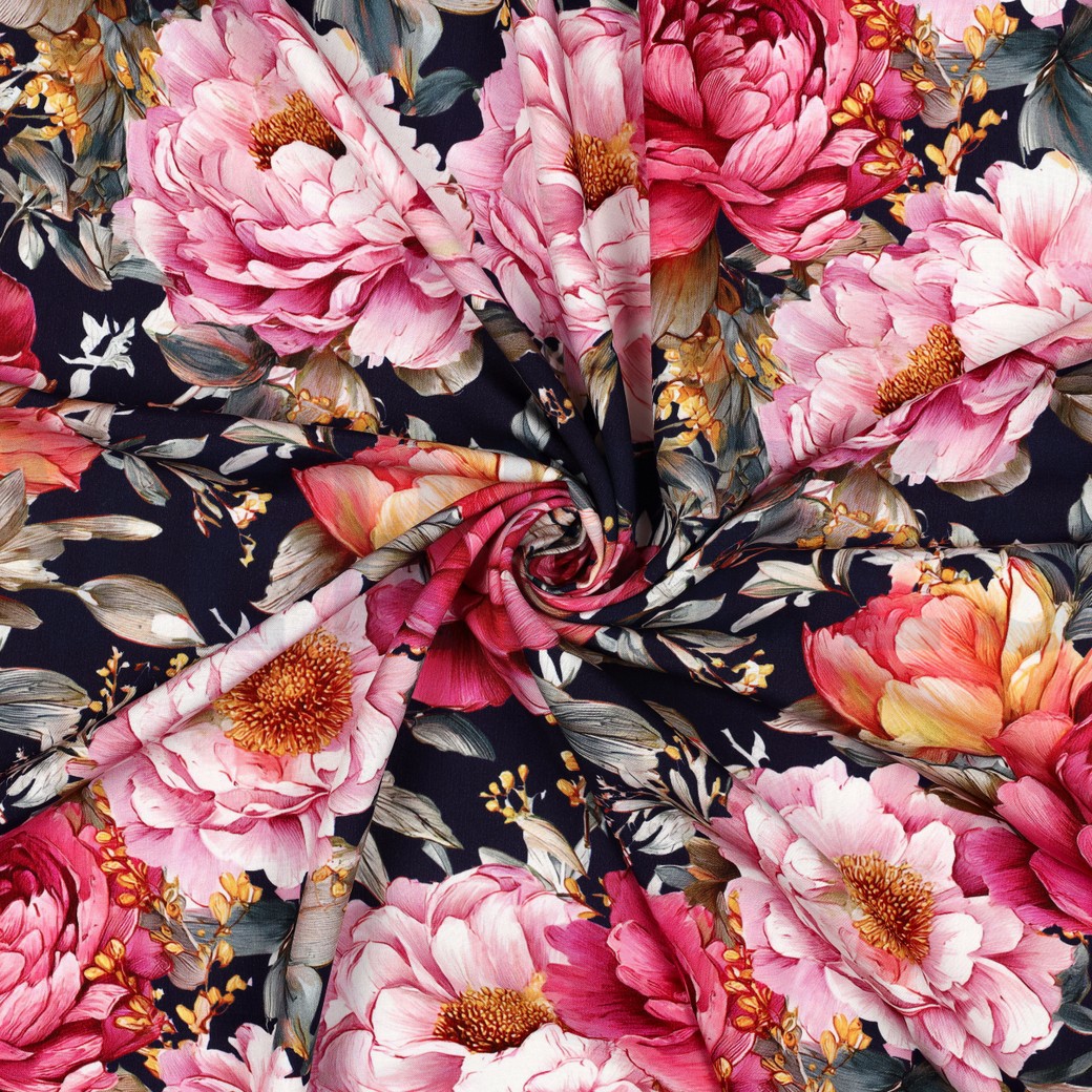 VISCOSE RADIANCE DIGITAL FLEURS BLEU MARINE #7