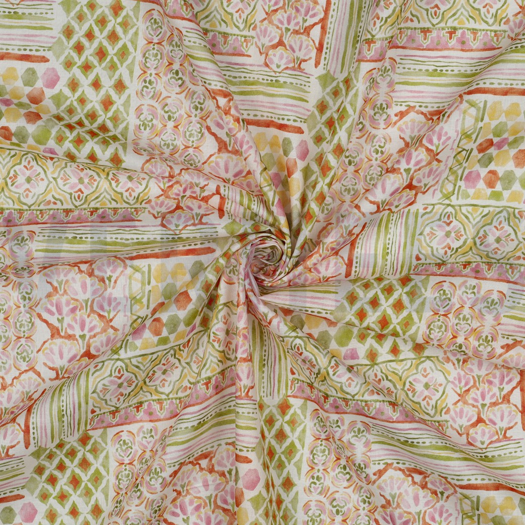 COTTON VOILE DIGITAL PATCHWORK GREEN #7