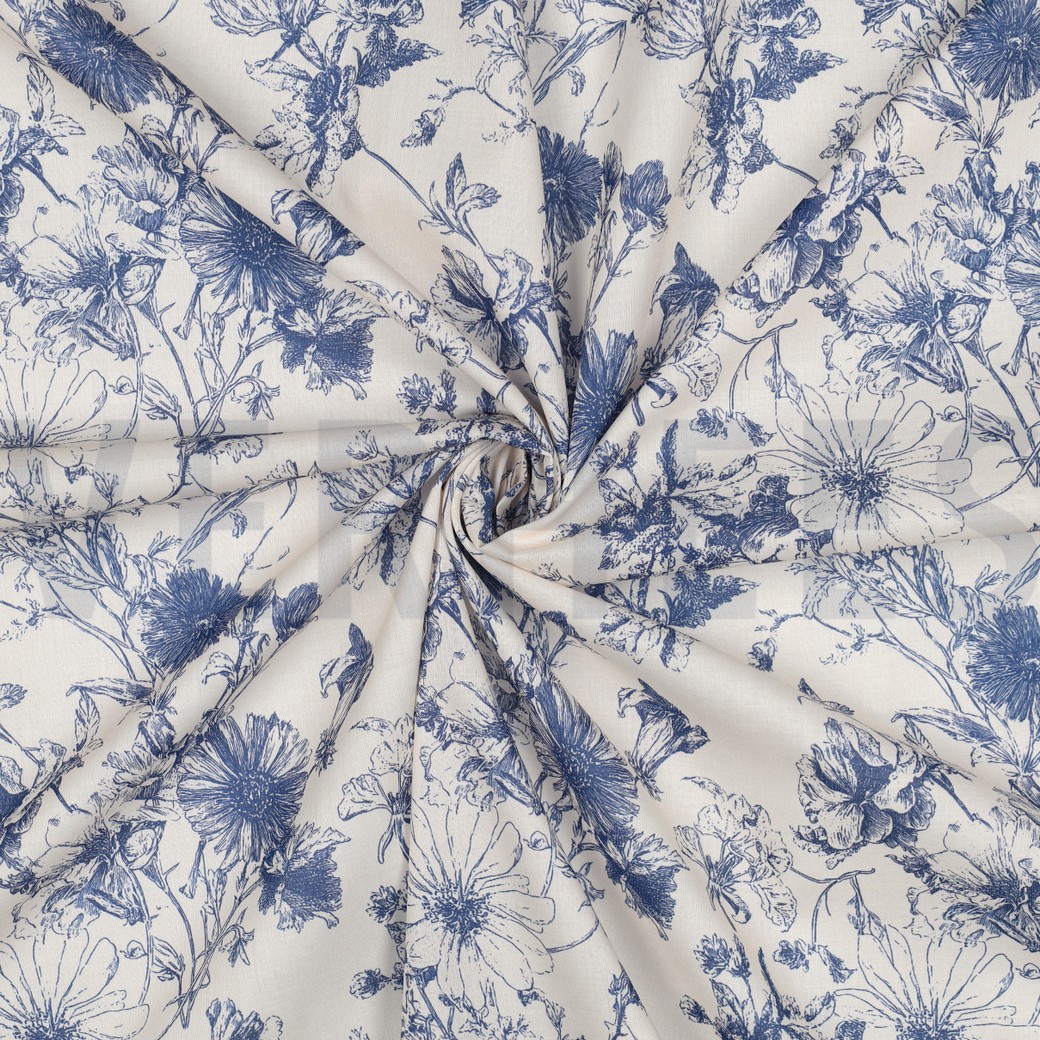 BAUMWOLLE VOILE DIGITAL BLUMEN KOBALTBLAU #7