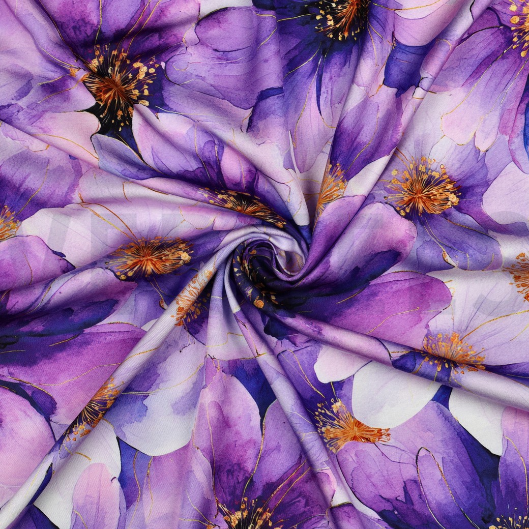 VISKOSE SATIN DIGITAL BLUMEN LILA/VIOLETT #7