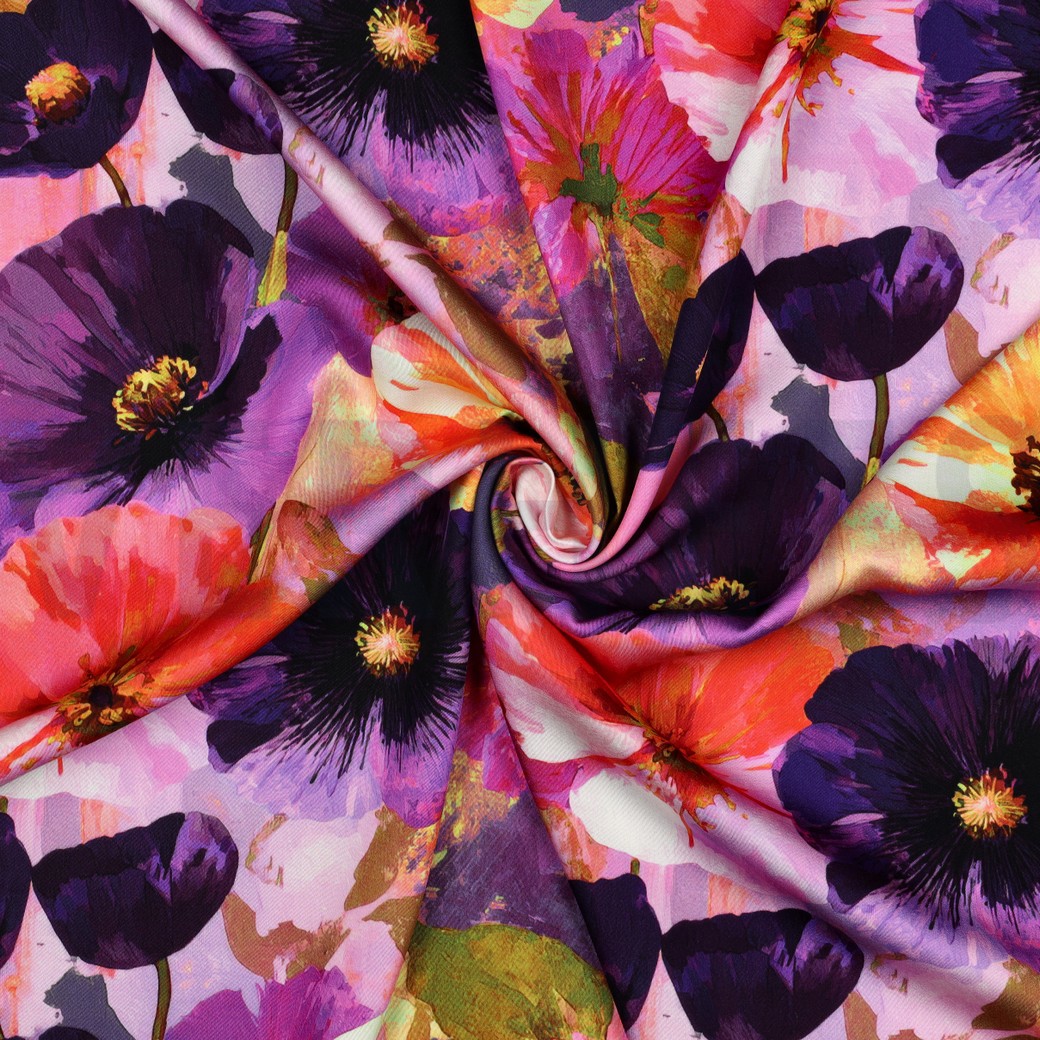 VISCOSE SATIN DIGITAL FLOWERS PURPLE #7