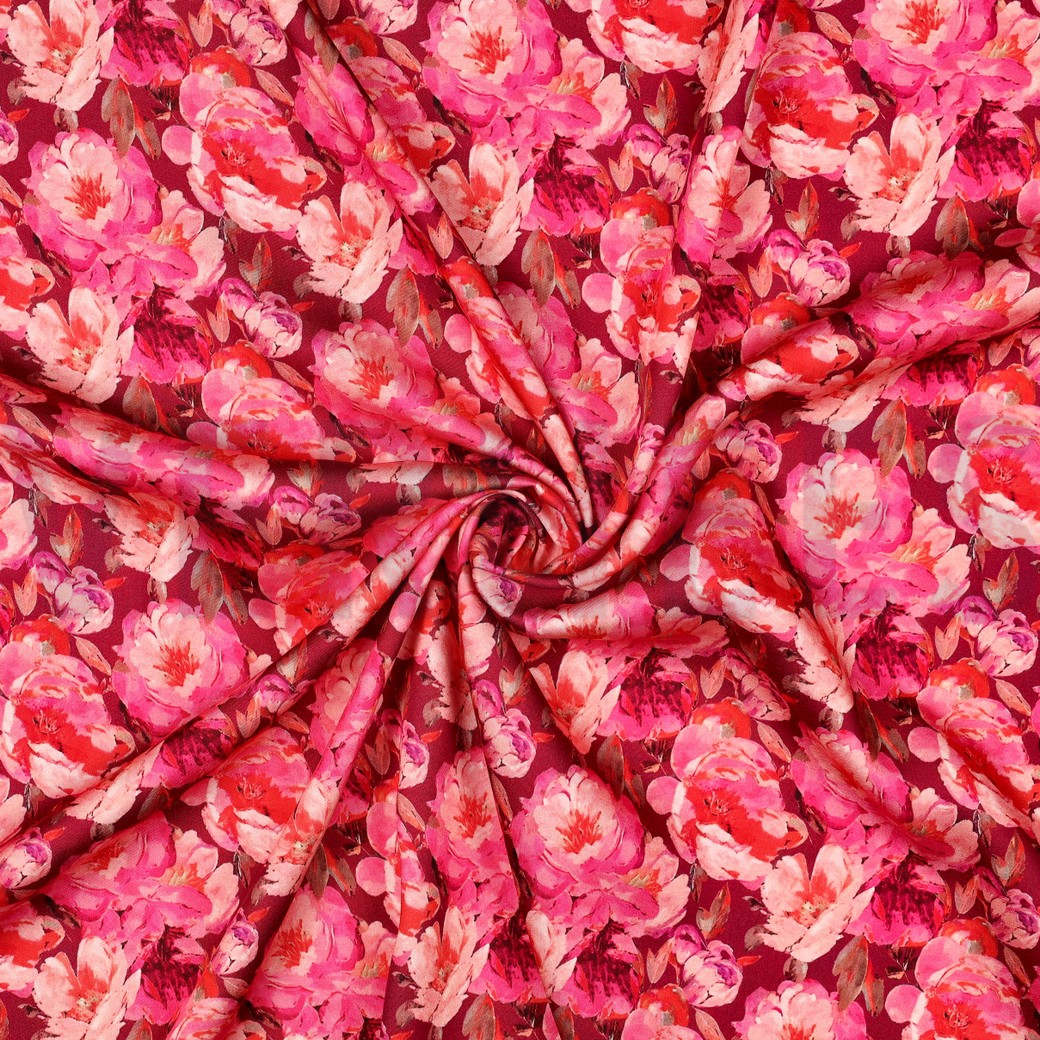 VISCOSE SATIN DIGITAL FLEURS ROSE #7