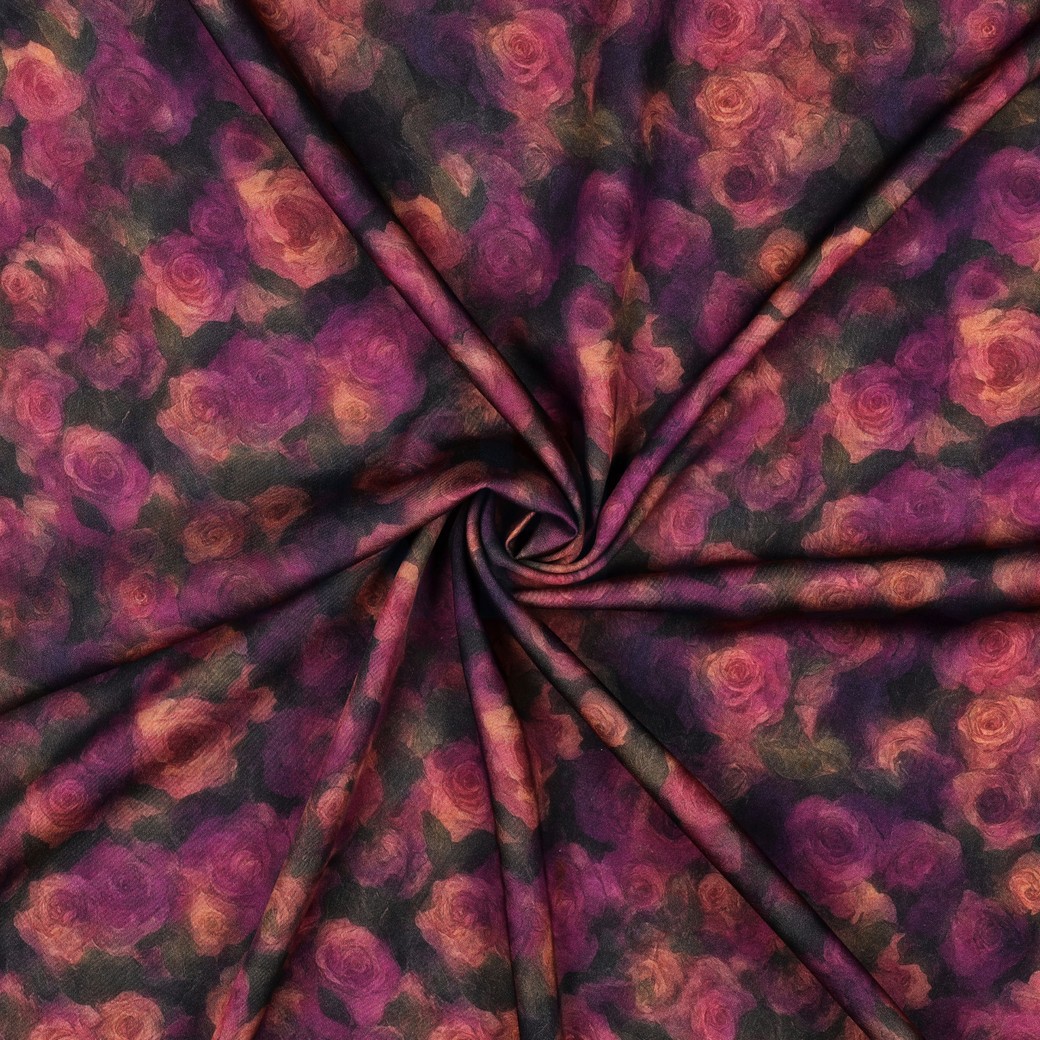 VISCOSE SATIN DIGITAL FLEURS VIOLET #7