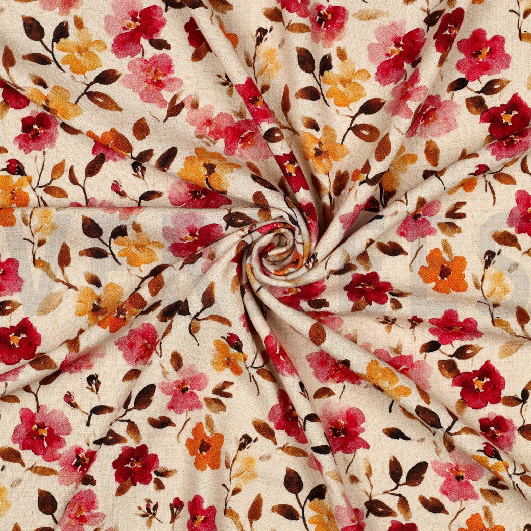 LINNEN VISCOSE CRÊPE DIGITAAL BLOEMEN BEIGE #7