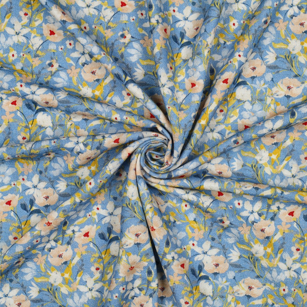 LEINEN VISKOSE KREPP DIGITAL BLUMEN HELLBLAU #7