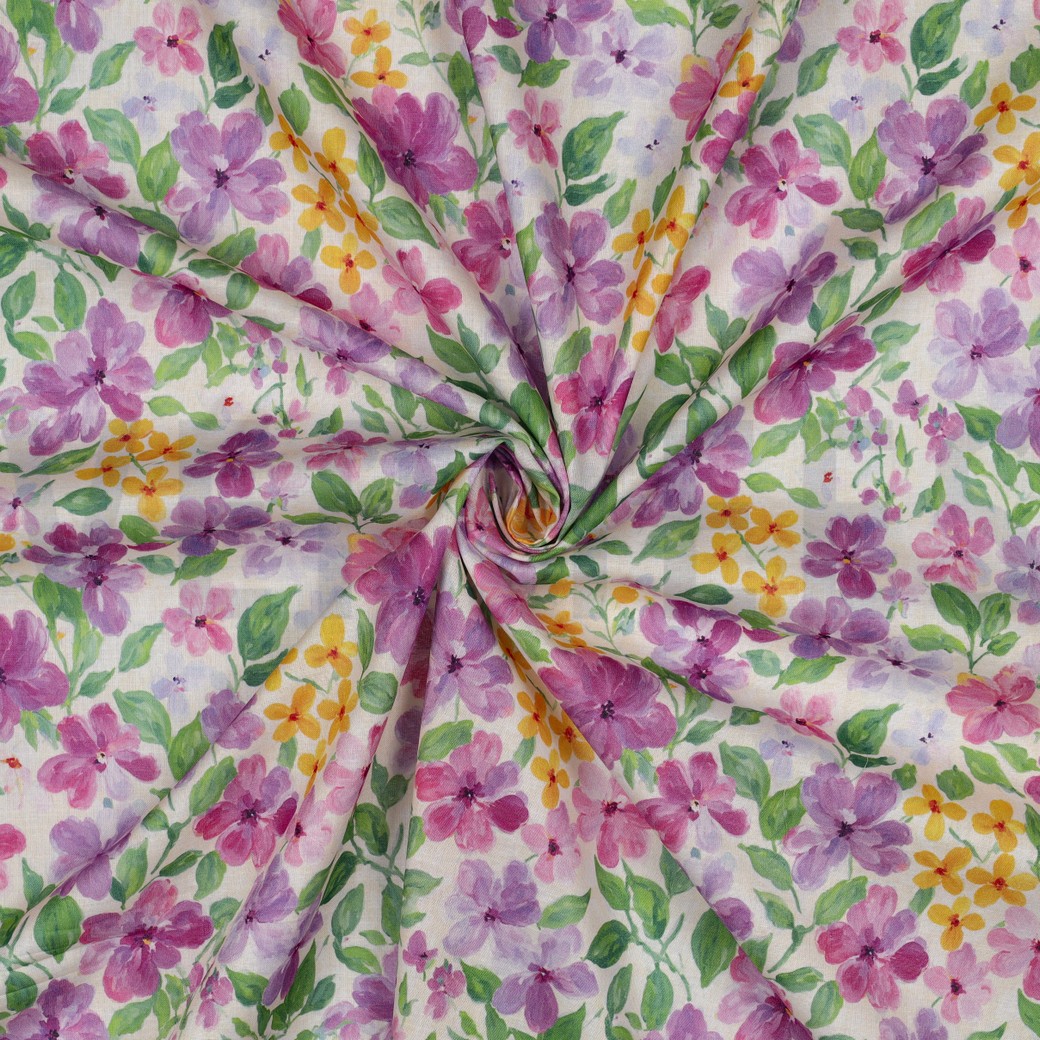 BAUMWOLLE VOILE DIGITAL BLUMEN LILA/VIOLETT #7