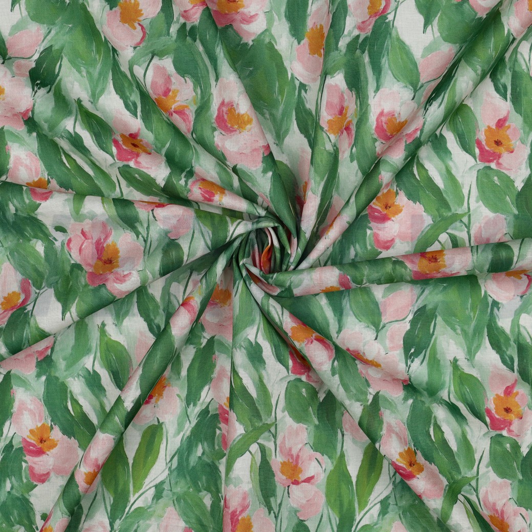 COTON VOILE DIGITAL FLEURS VERT #7