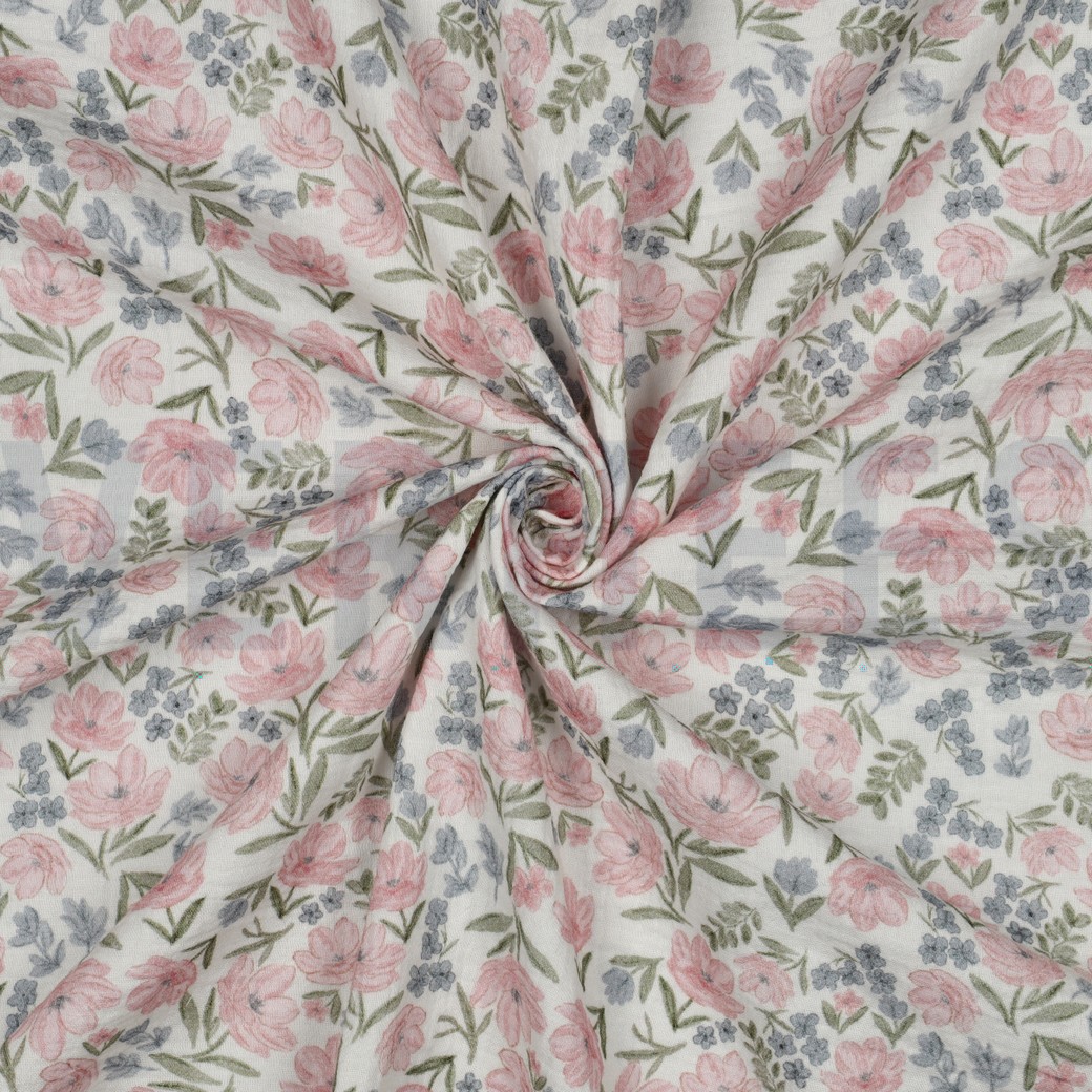 DOUBLE GAUZE GOTS DIGITAAL BLOEMEN ROZE #7
