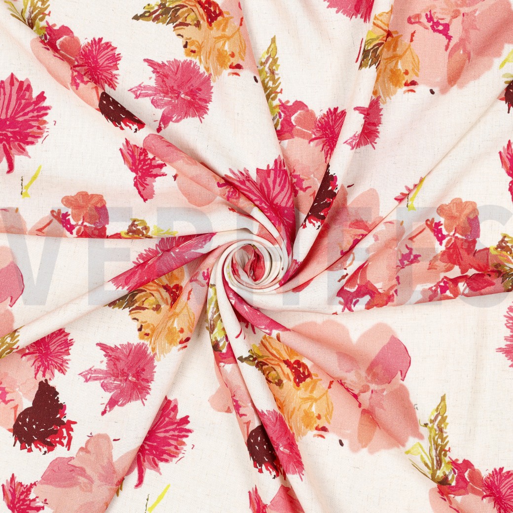 LINEN VISCOSE SLUB DIGITAL FLOWERS NATURAL #7