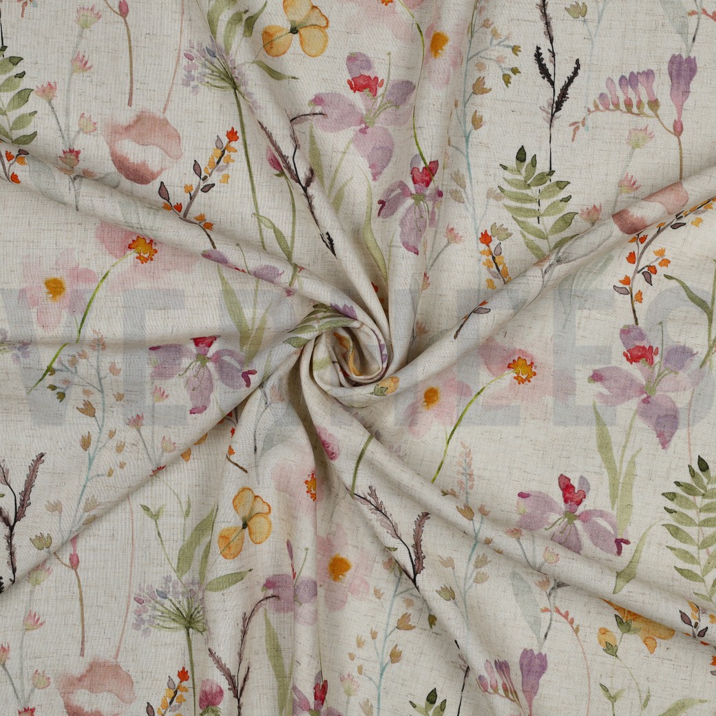 LINEN VISCOSE SLUB DIGITAL BLUMEN GEBROCHEN WEISS #7