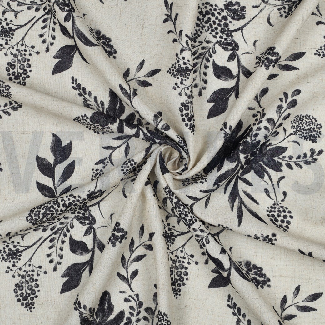 LIN VISCOSE SLUB DIGITAL FLEURS BLANC CASSÉ #7