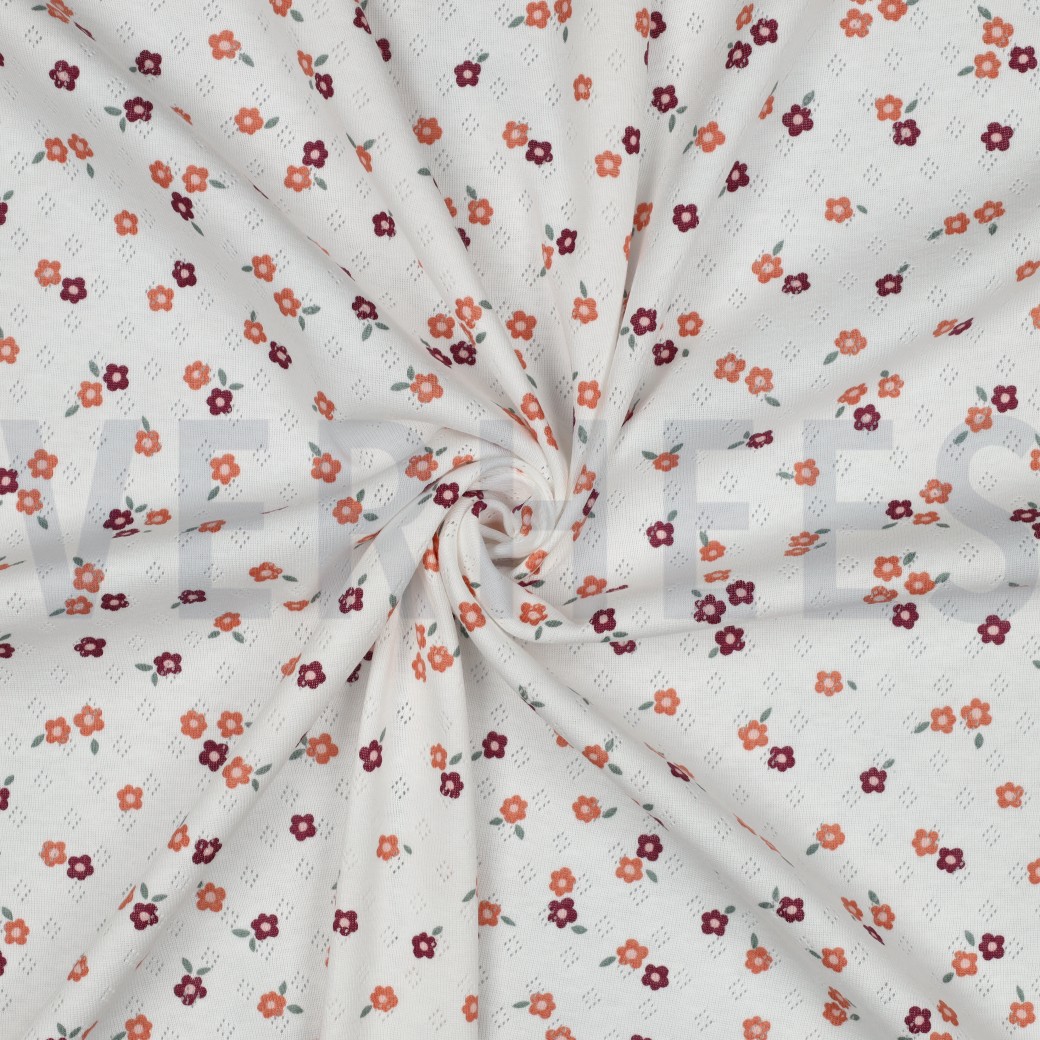 FEINSTRICKJERSEY AJOUR BLUMEN GEBROCHEN WEISS #7