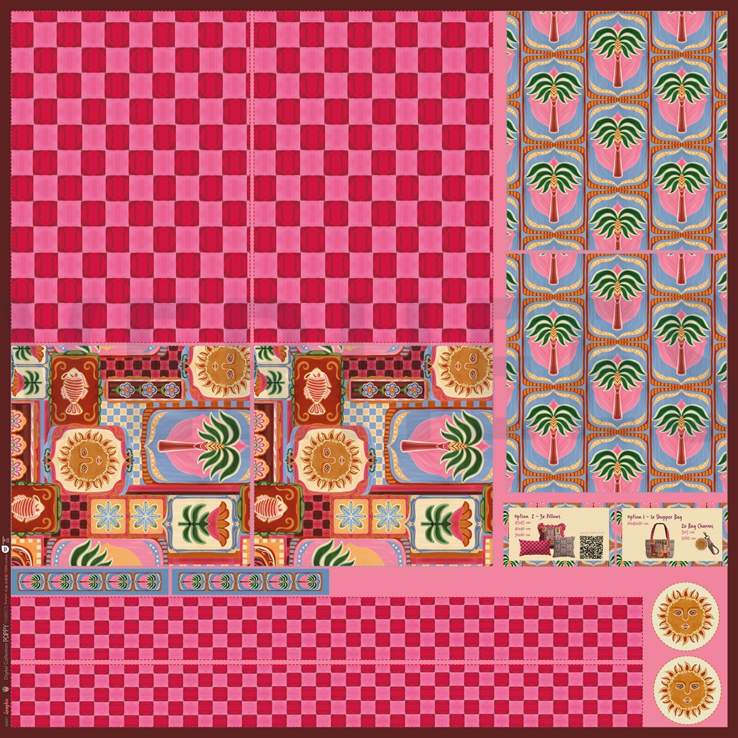 CANVAS DIGITAAL SHOPPER OF KUSSEN PANEEL PATCHWORK ROZE #7