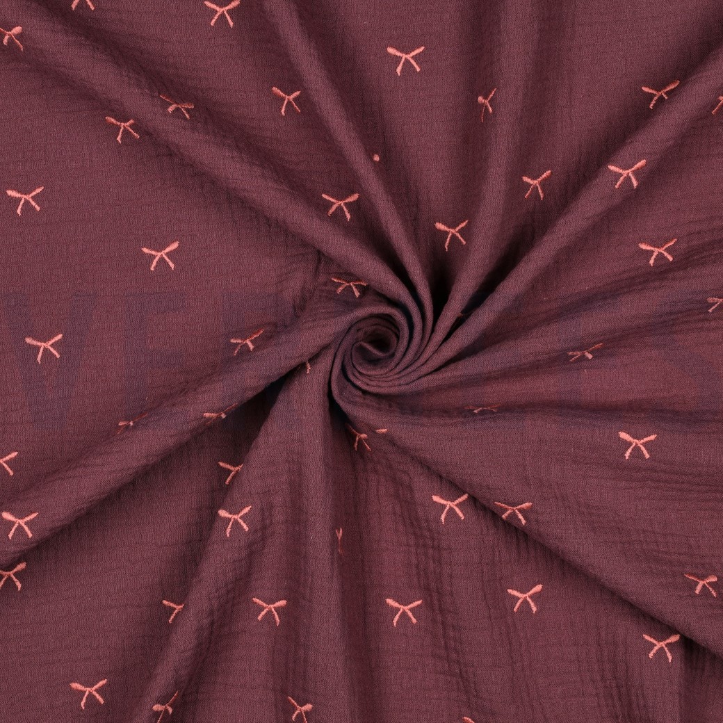 DOUBLE GAUZE EMBROIDERY STRIKJES BORDEAUXROOD #7